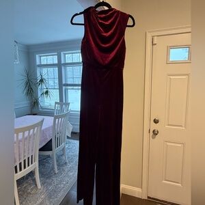Lulu's Velvet Jumpsuit in Rich Burgundy